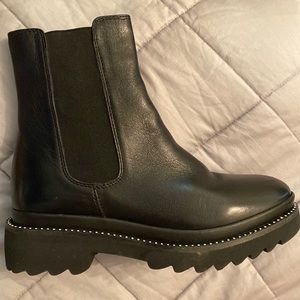 Nine West Lug-Sole Black Ankle Boots with Studs size 10